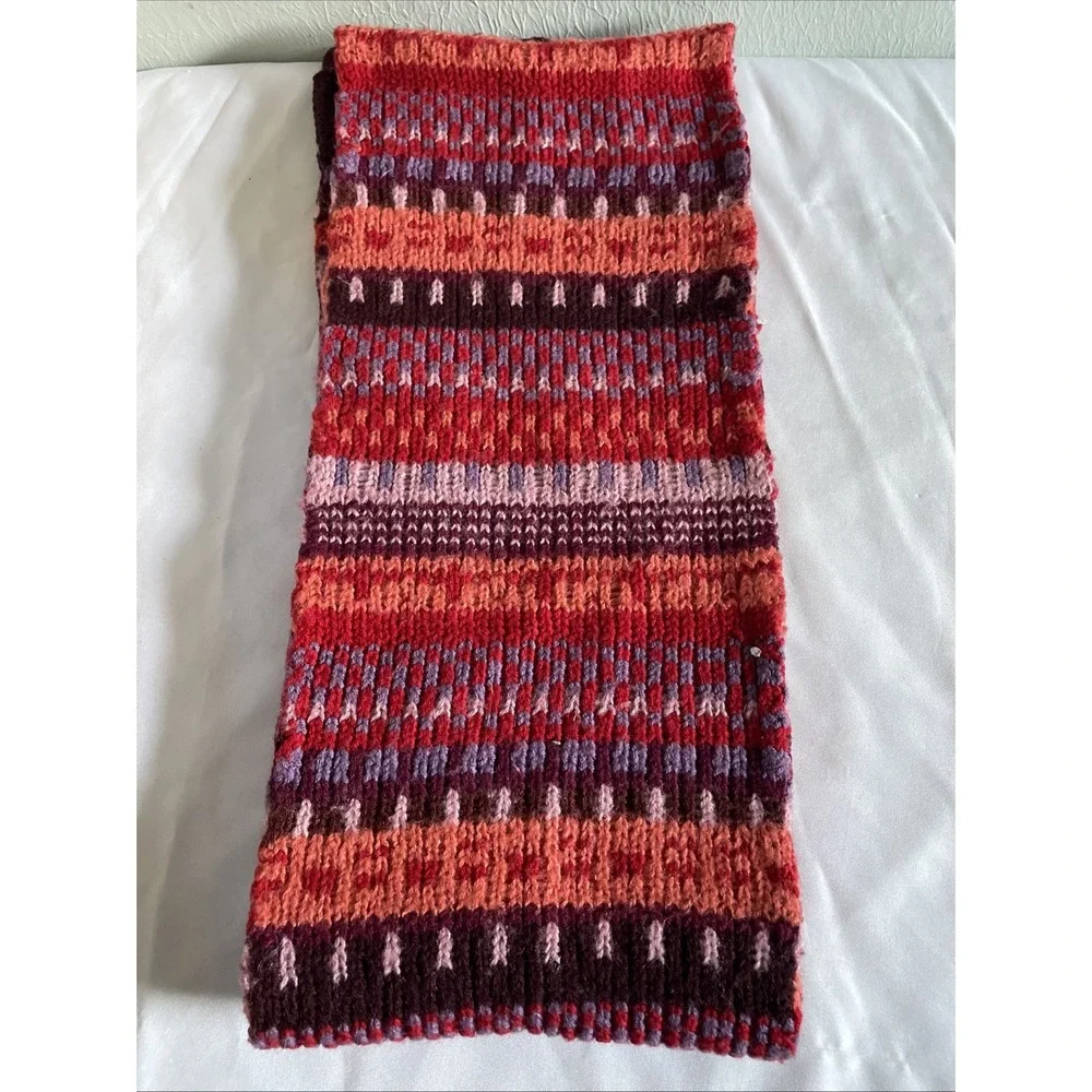V.FRAAS Wool Blend Pink Orange Doodle Print Scarf Wrap‎ Winter Striped Colorful